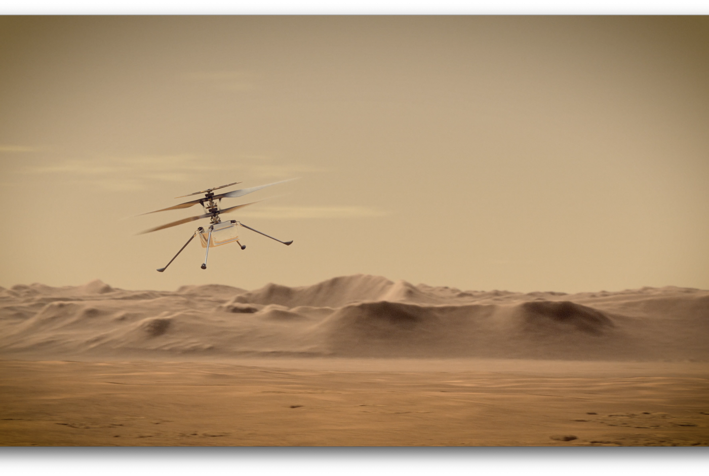 a drawing of a helicopter flying over Mars