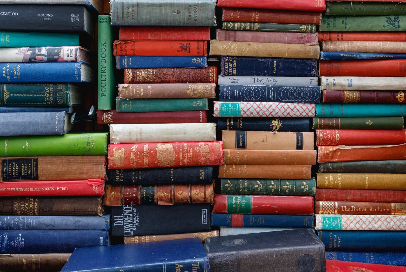 4 piles of books