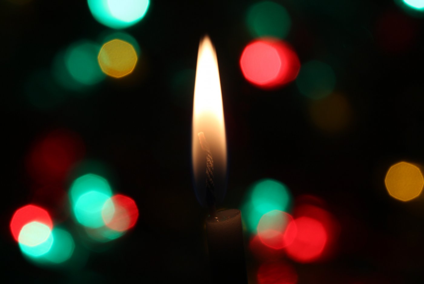 a candle and lights