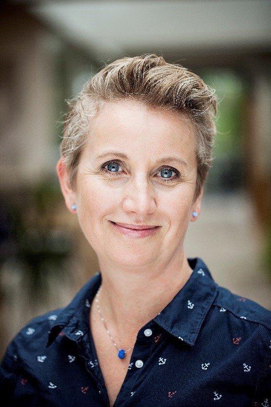 a woman with blue eyes