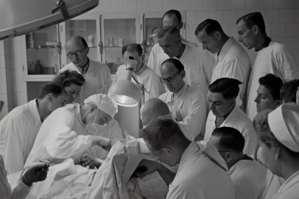 a group of people watching an operation