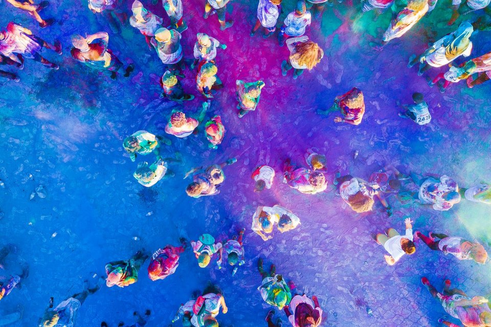 a colourful crowd of people