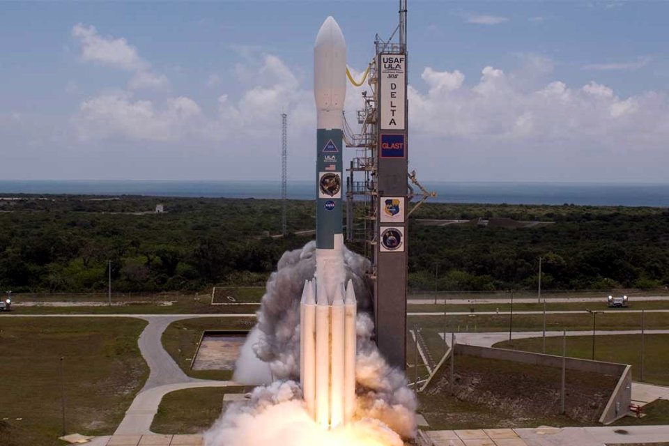 a rocket with a satellite