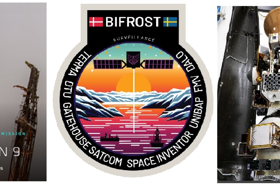Missionsmærke for bifrost samt satellitens placering i raketten